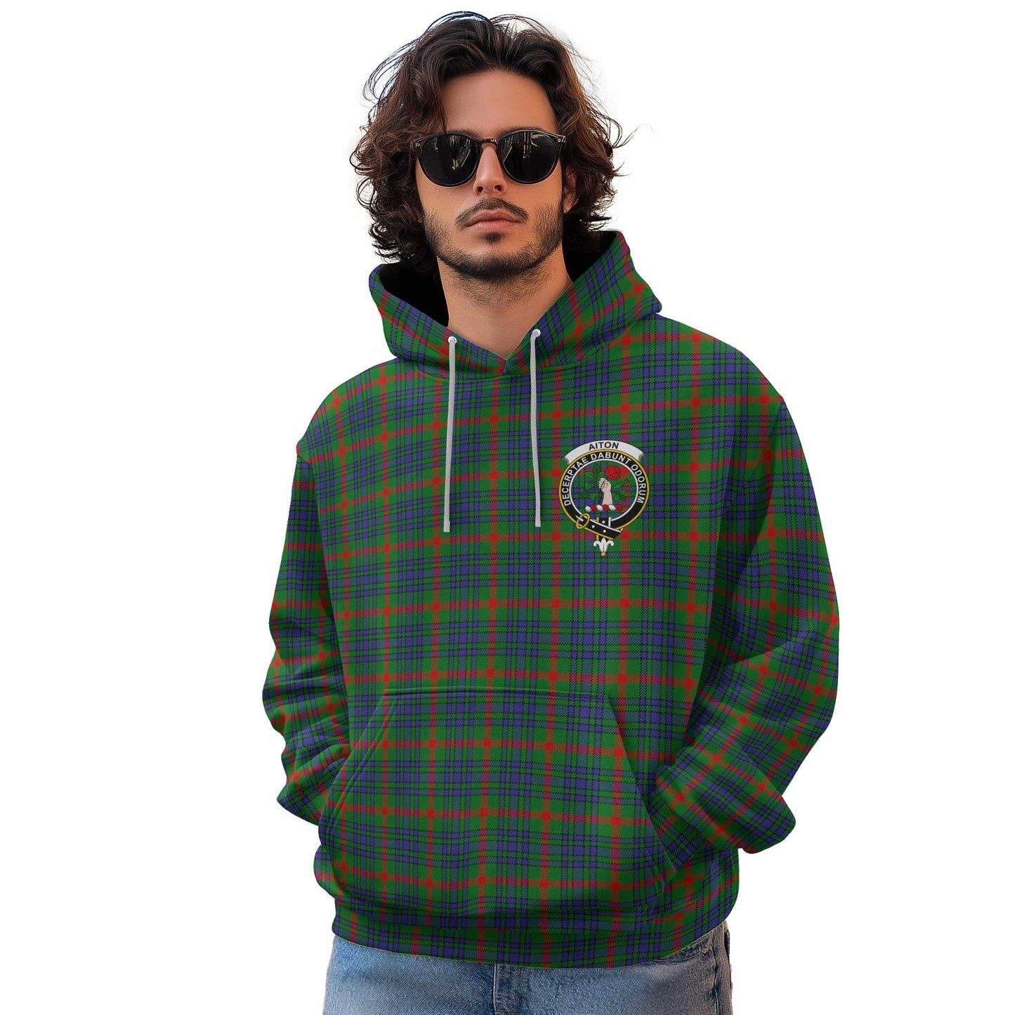 Clan Aiton Tartan Men Hoodie Crest And Plaid Basic Style