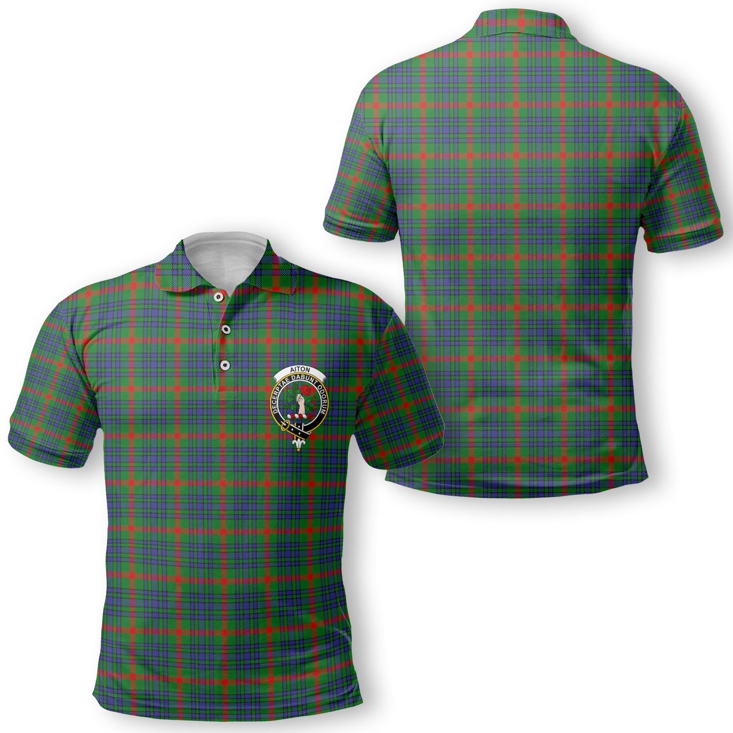 Clan Aiton Tartan Men Polo Shirt Crest And Plaid Basic Style