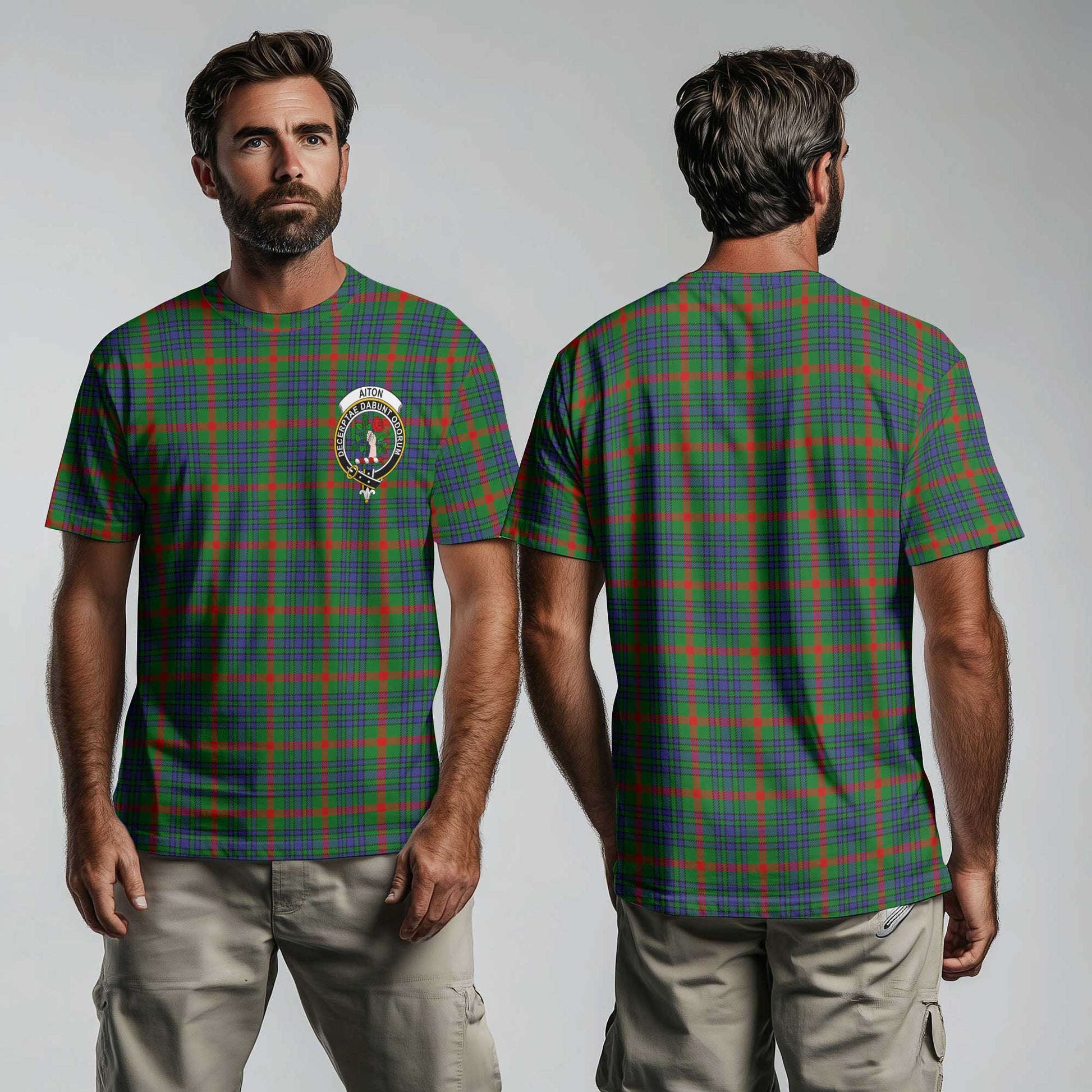 Clan Aiton Tartan Men T Shirt Crest And Plaid Basic Style