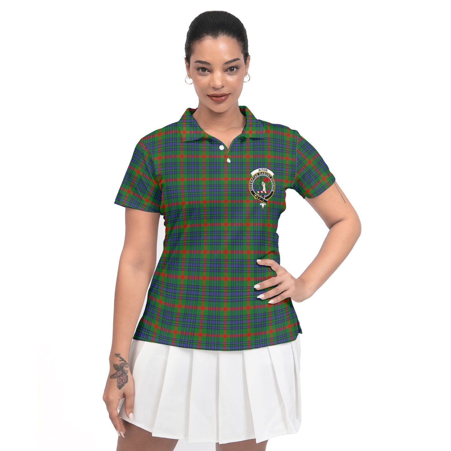 Clan Aiton Tartan Women Polo Shirt Crest And Plaid Basic Style