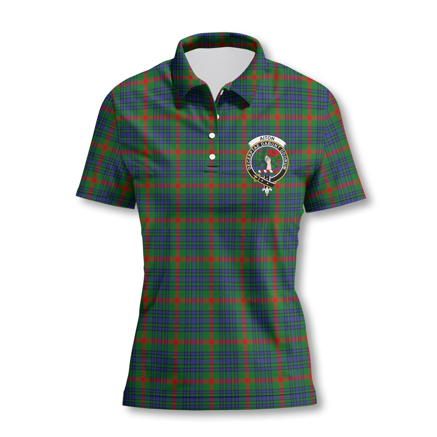 Clan Aiton Tartan Women Polo Shirt Crest And Plaid Basic Style