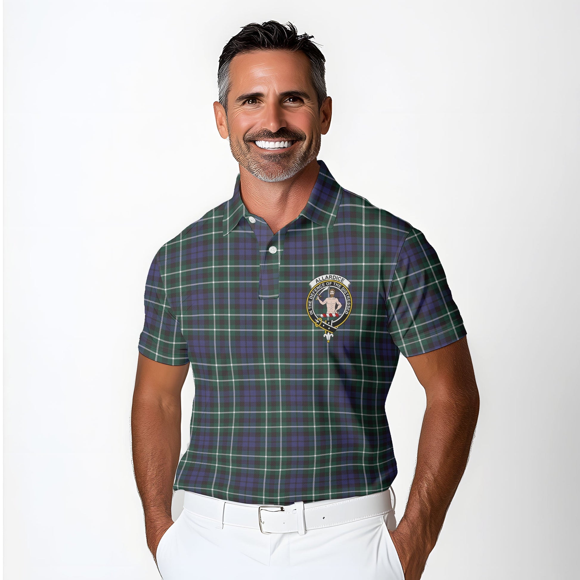 Clan Allardice Tartan Golf Men Polo Shirt Crest And Plaid Basic Style