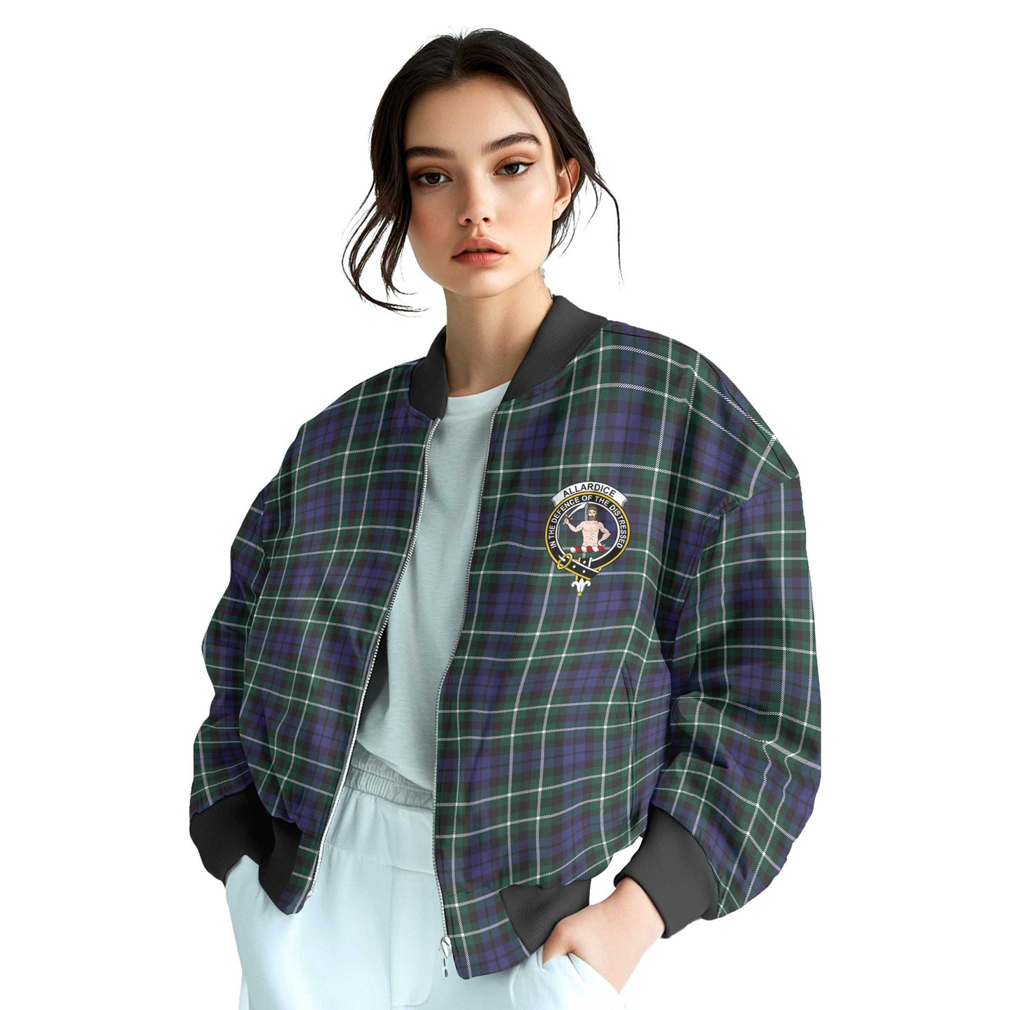 Clan Allardice Tartan Women Bomber Jacket Crest And Plaid Basic Style