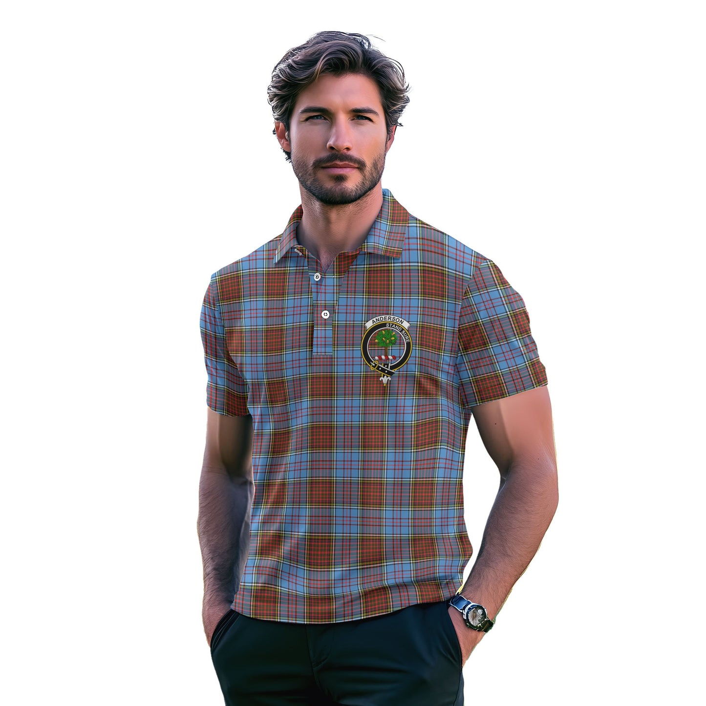 Clan Anderson Golf Men Polo Shirt Crest And Plaid Basic Style