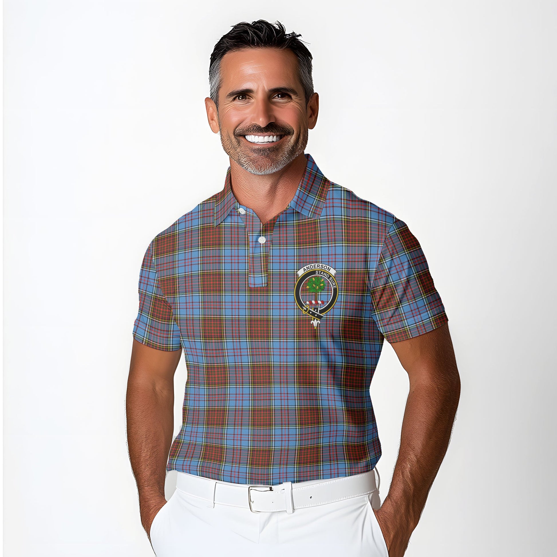 Clan Anderson Golf Men Polo Shirt Crest And Plaid Basic Style