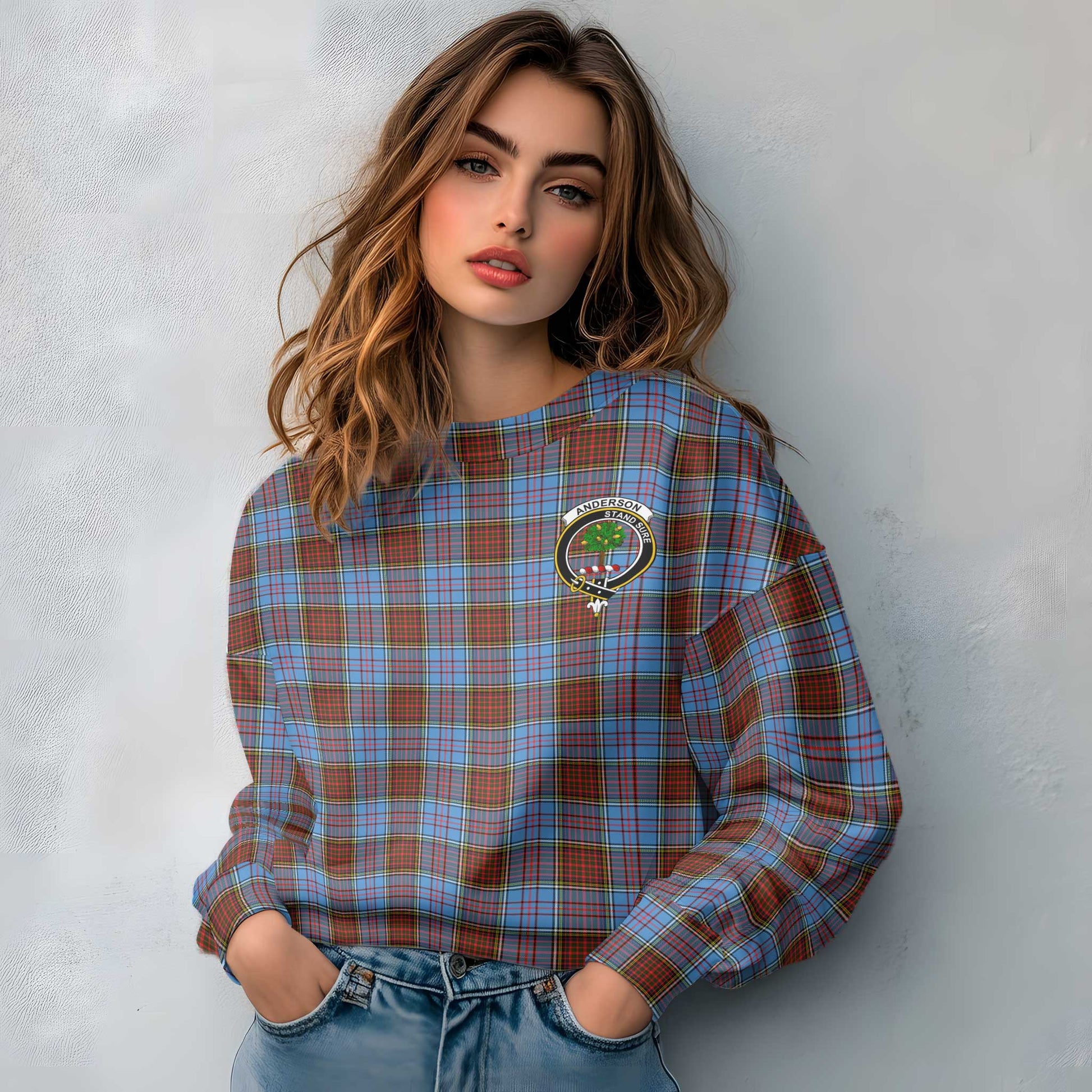 Clan Anderson Tartan Women Sweatshirt Crest And Plaid Basic Style