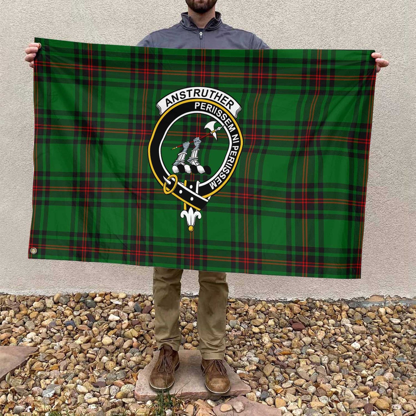 Clan Anstruther Tartan Flag Crest And Plaid Basic Style