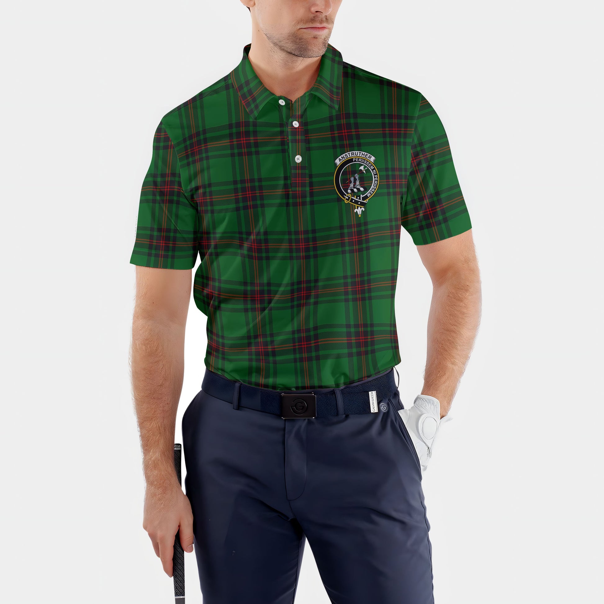 Clan Anstruther Tartan Golf Men Polo Shirt Crest And Plaid Basic Style