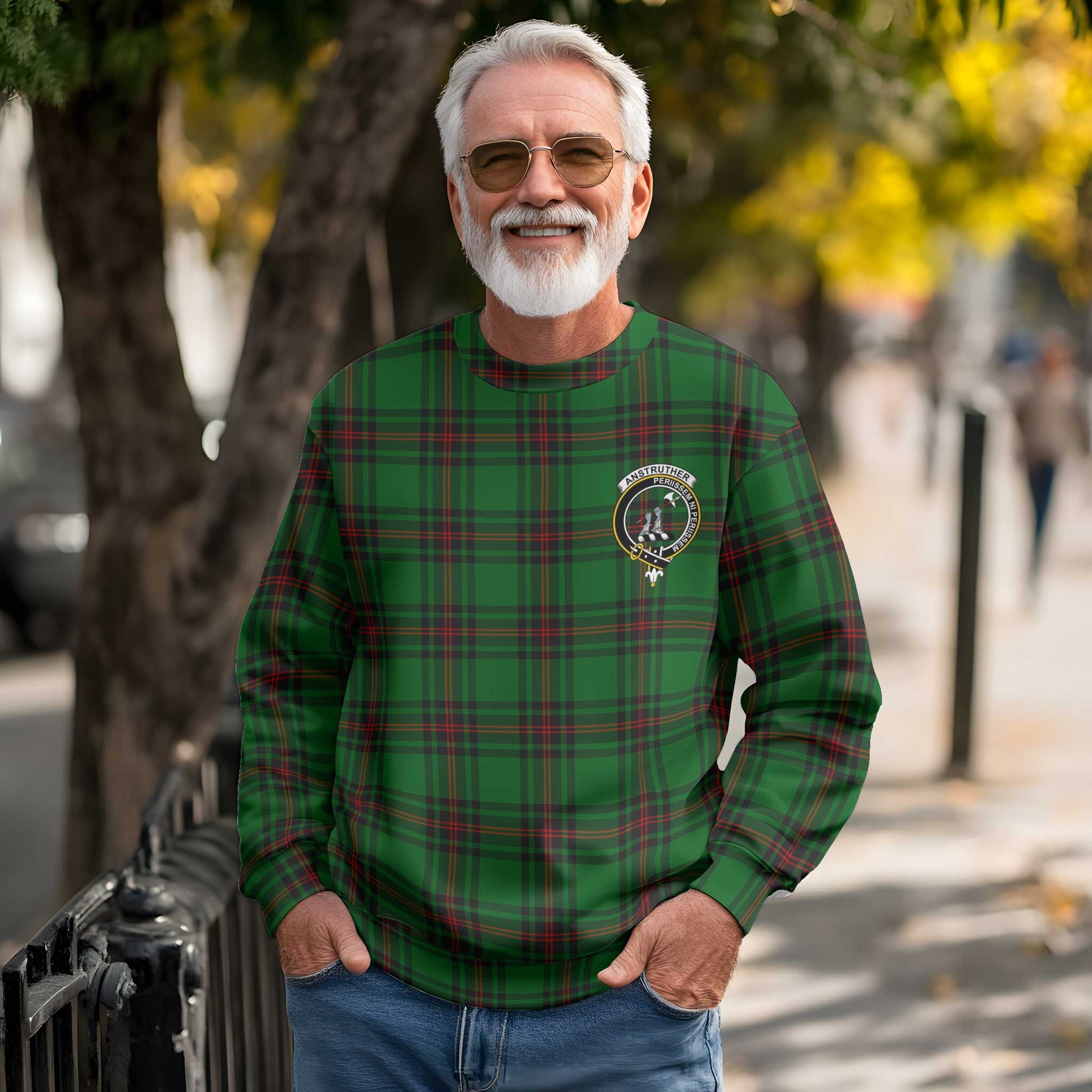 Clan Anstruther Tartan Men Sweatshirt Crest And Plaid Basic Style