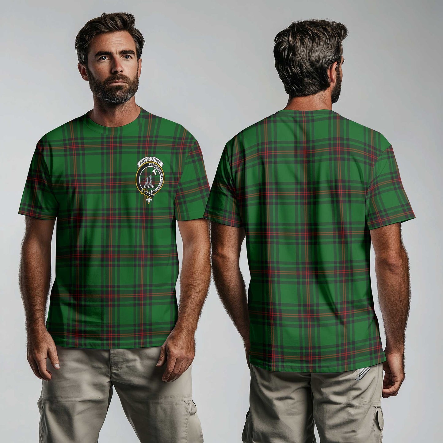 Clan Anstruther Tartan Men T Shirt Crest And Plaid Basic Style