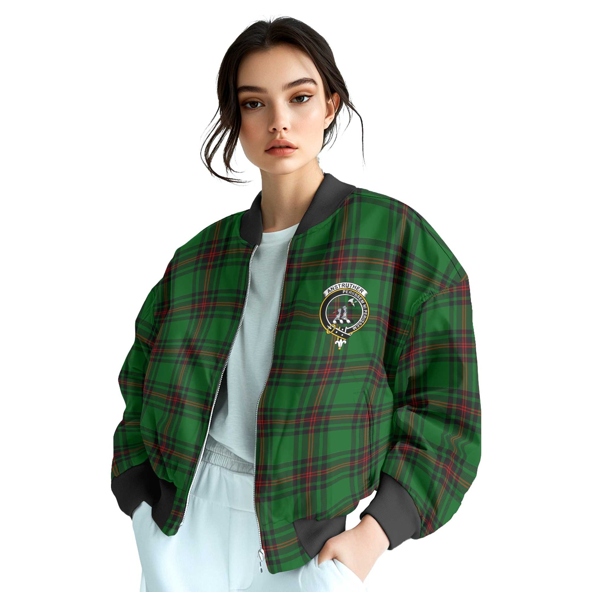 Clan Anstruther Tartan Women Bomber Jacket Crest And Plaid Basic Style