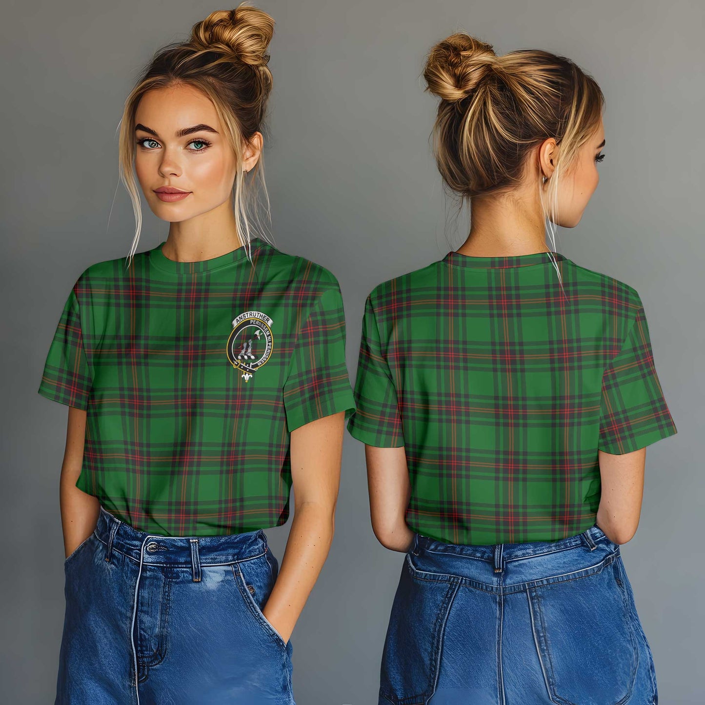 Clan Anstruther Tartan Women T Shirt Crest And Plaid Basic Style