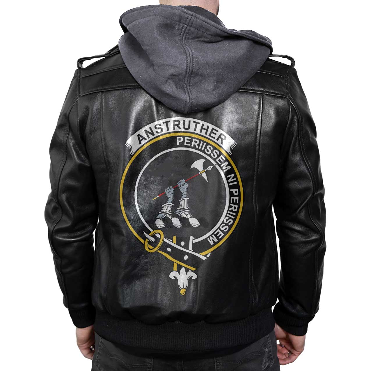 Clan Anstruther Tartan Zip Leather Jacket Crest And Plaid Basic Style