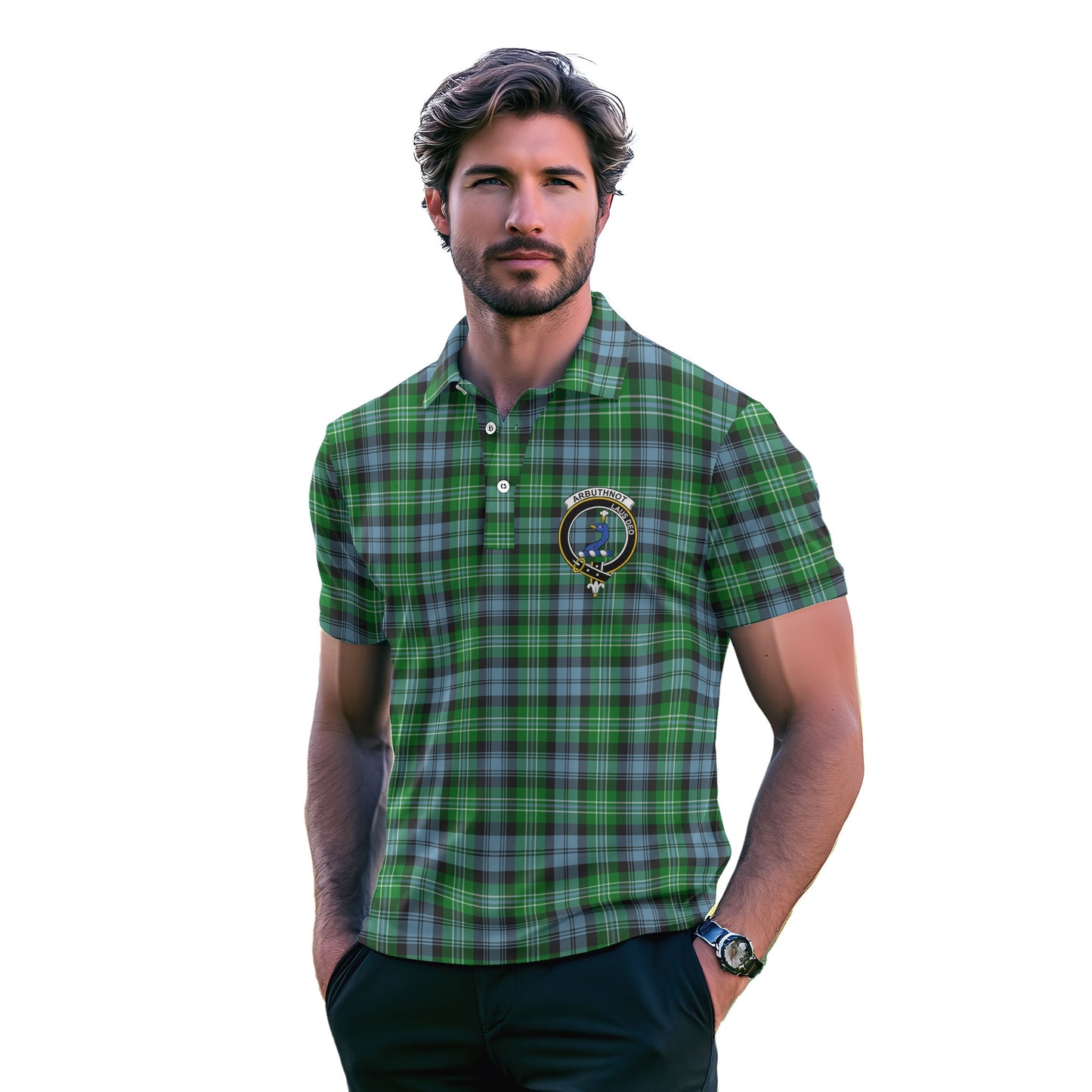 Clan Arbuthnot Tartan Golf Men Polo Shirt Crest And Plaid Basic Style