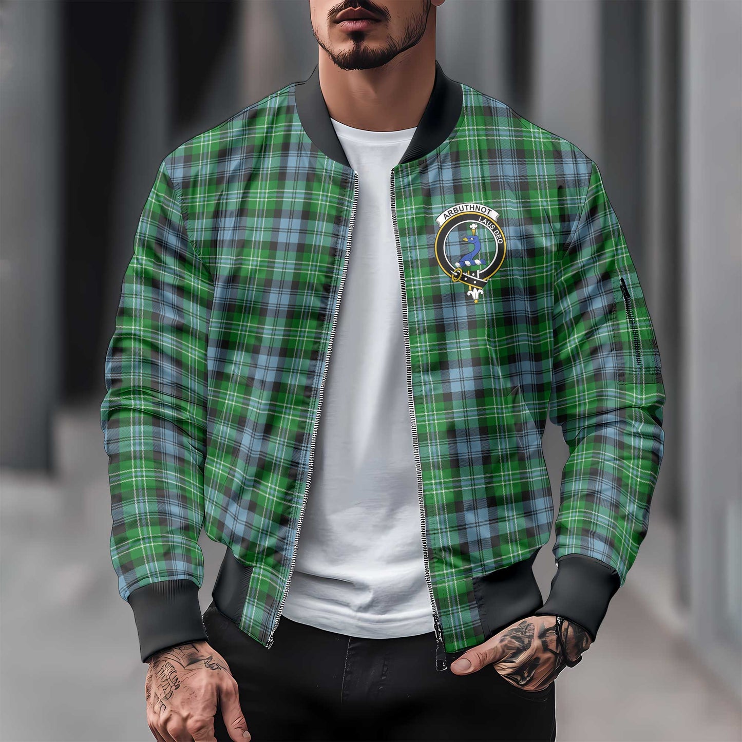 Clan Arbuthnot Tartan Men Bomber Jacket Crest And Plaid Basic Style