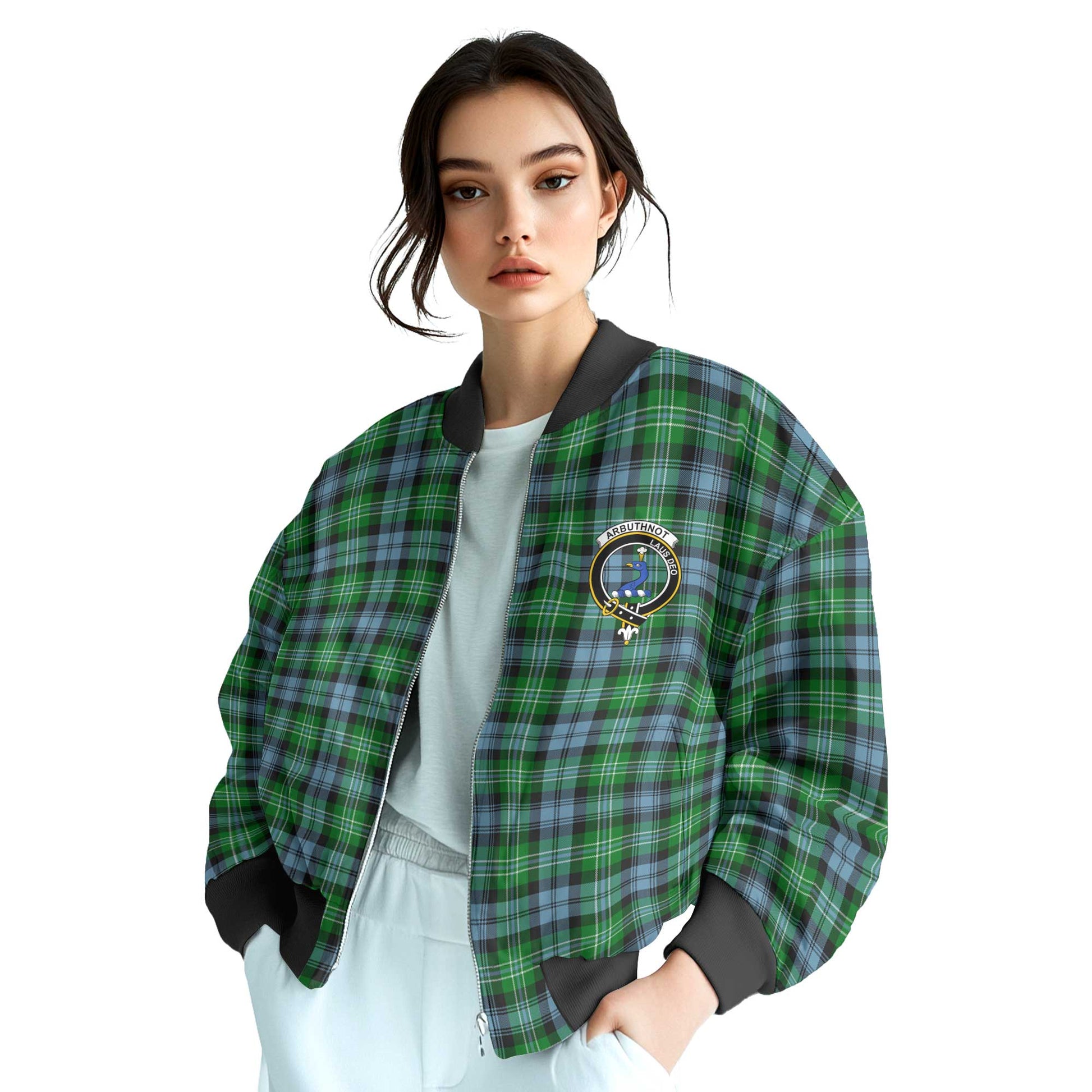 Clan Arbuthnot Tartan Women Bomber Jacket Crest And Plaid Basic Style