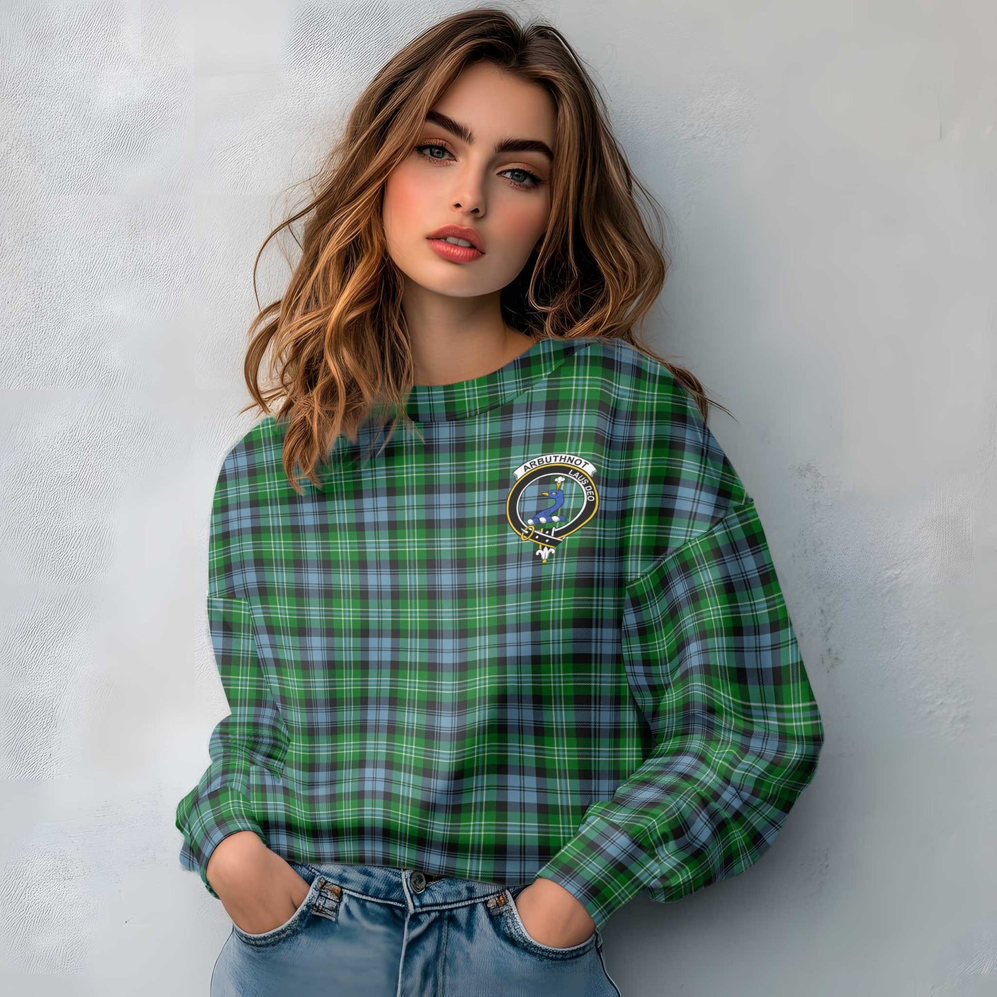 Clan Arbuthnot Tartan Women Sweatshirt Crest And Plaid Basic Style