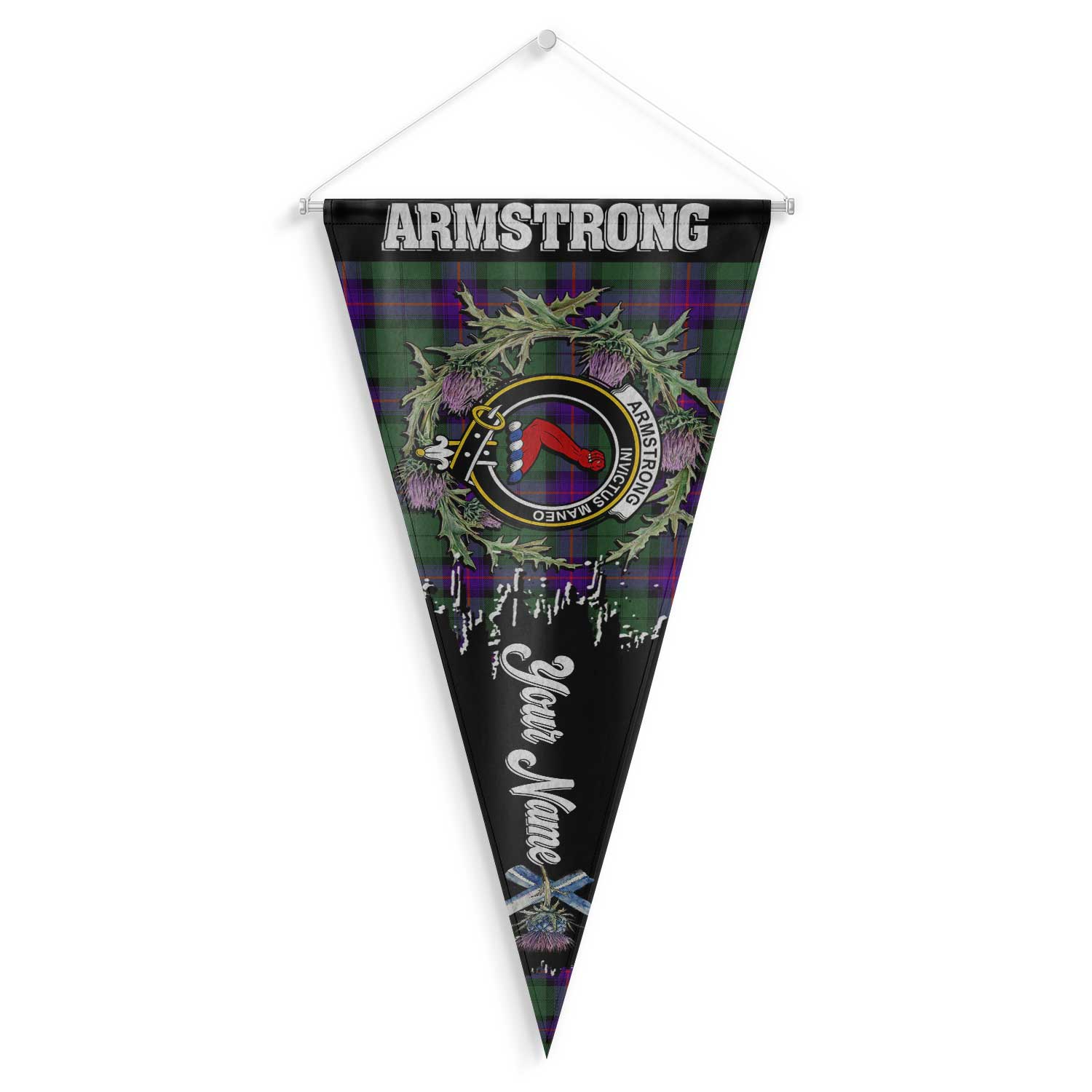 Clan Armstrong Tartan Felt Pennant Crest And Plaid Basic Style