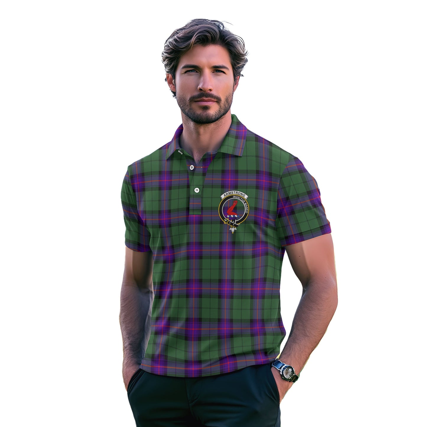 Clan Armstrong Tartan Golf Men Polo Shirt Crest And Plaid Basic Style