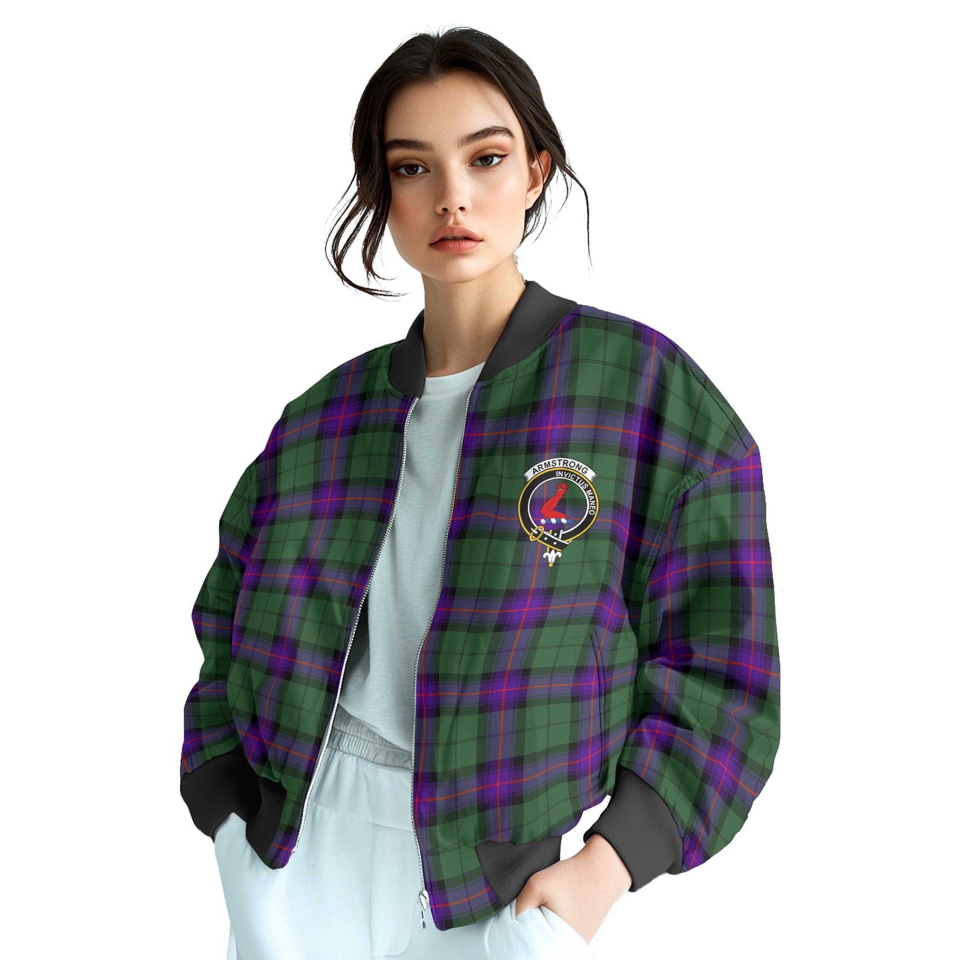 Clan Armstrong Tartan Women Bomber Jacket Crest And Plaid Basic Style