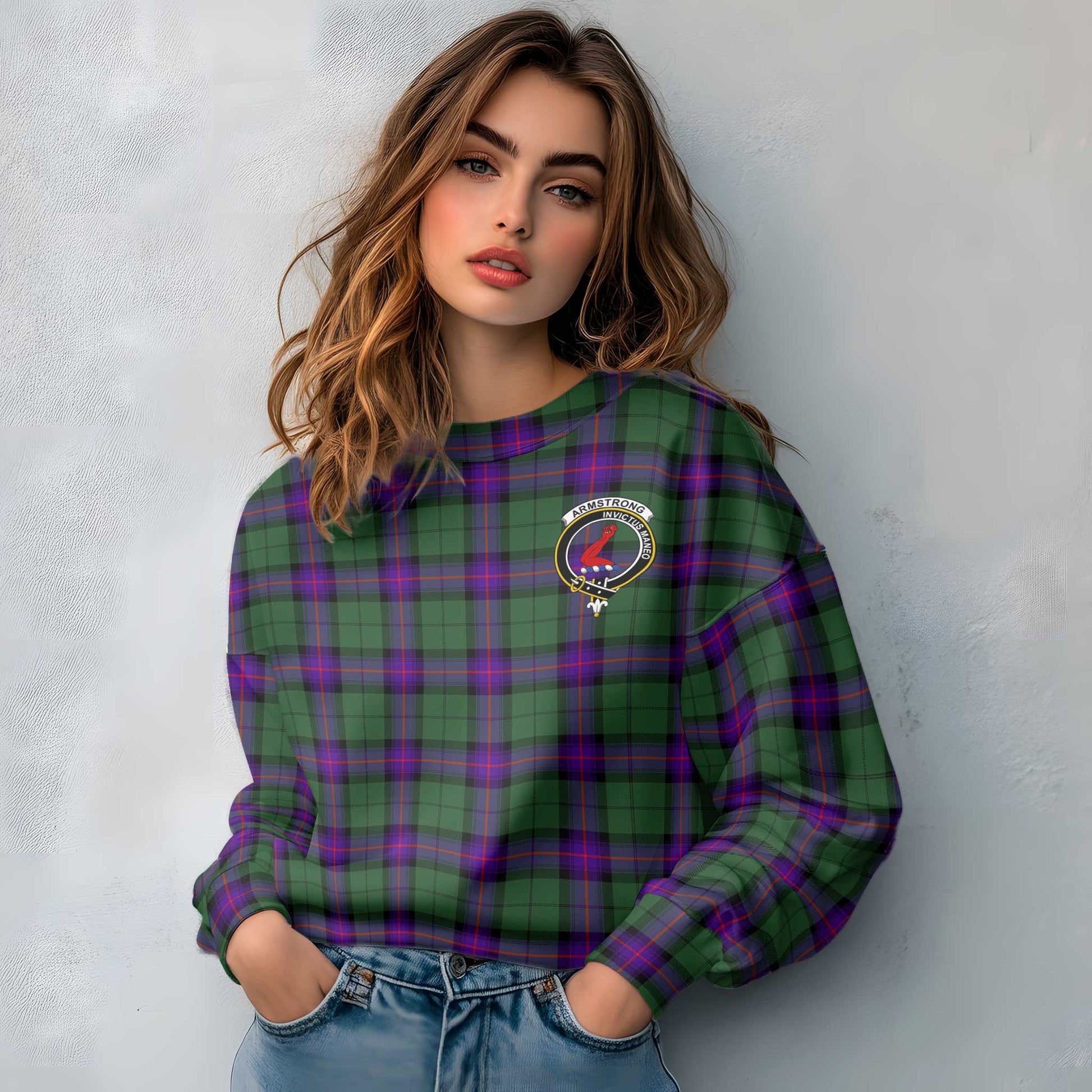 Clan Armstrong Tartan Women Sweatshirt Crest And Plaid Basic Style