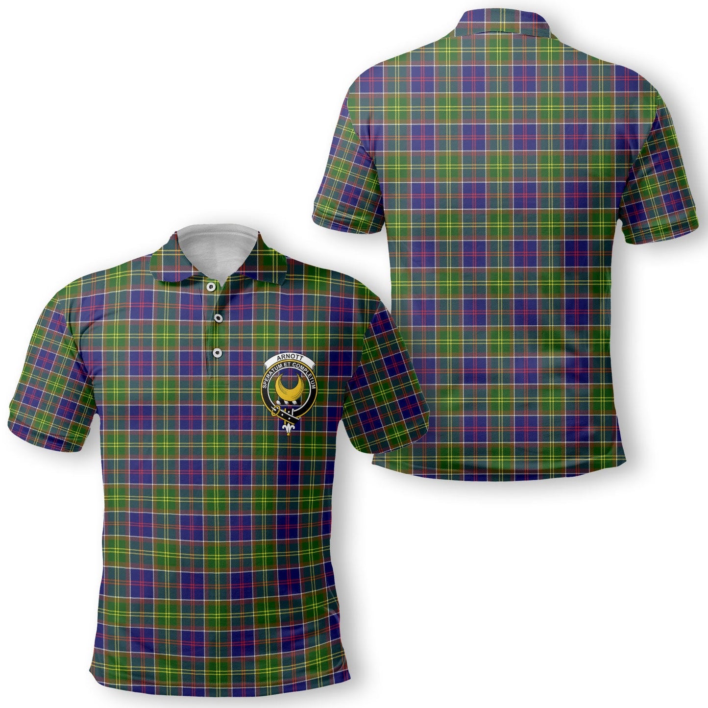 Clan Arnott Tartan Golf Men Polo Shirt Crest And Plaid Basic Style