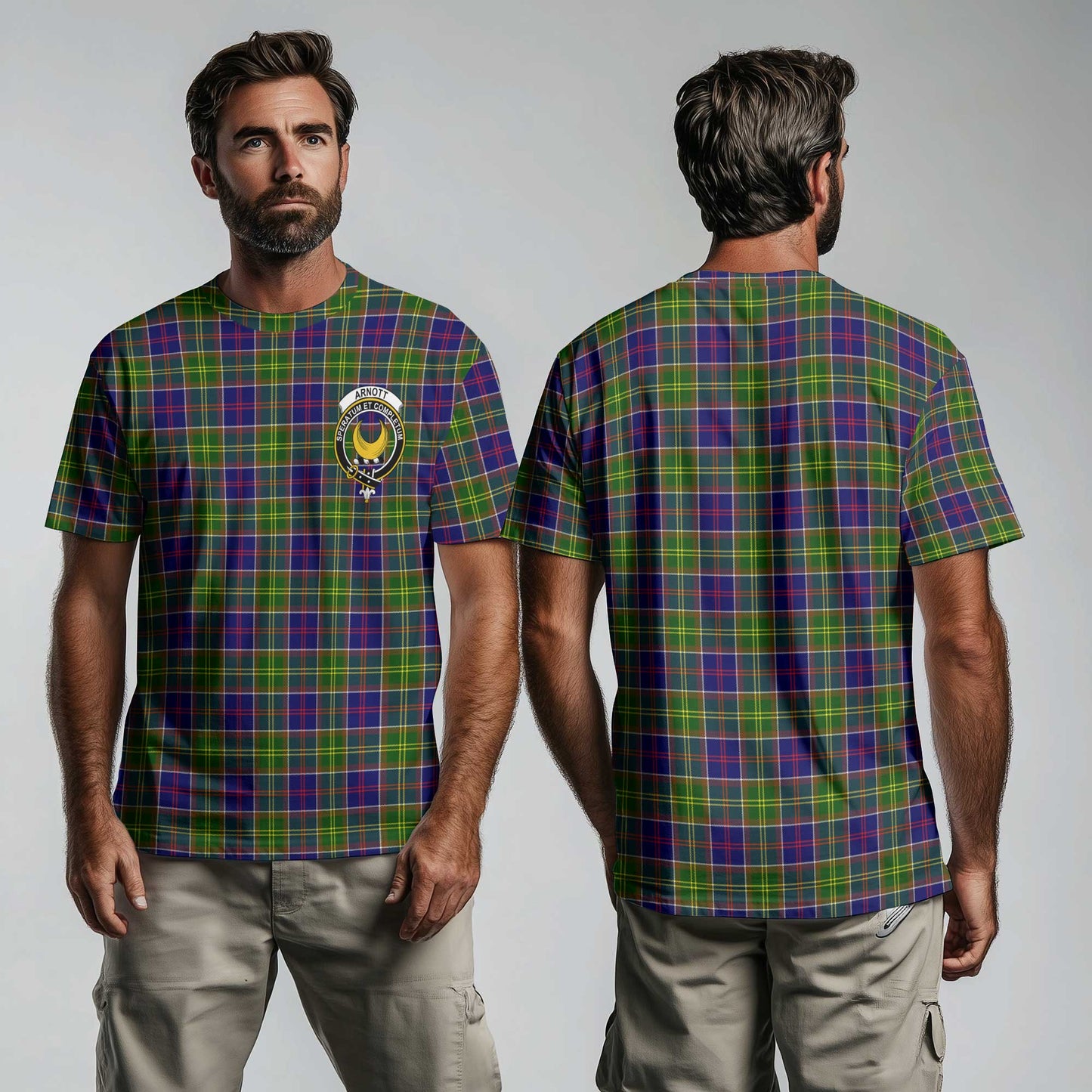 Clan Arnott Tartan Men T Shirt Crest And Plaid Basic Style