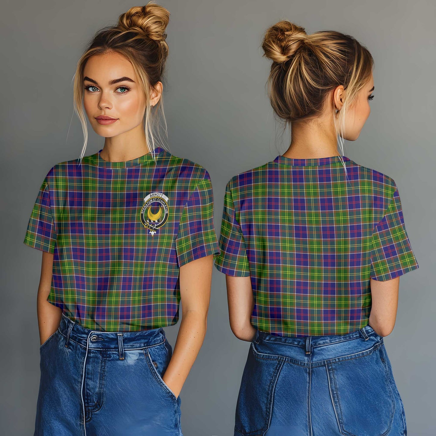 Clan Arnott Tartan Women T Shirt Crest And Plaid Basic Style