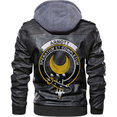 Clan Arnott Tartan Zip Leather Jacket Crest And Plaid Basic Style