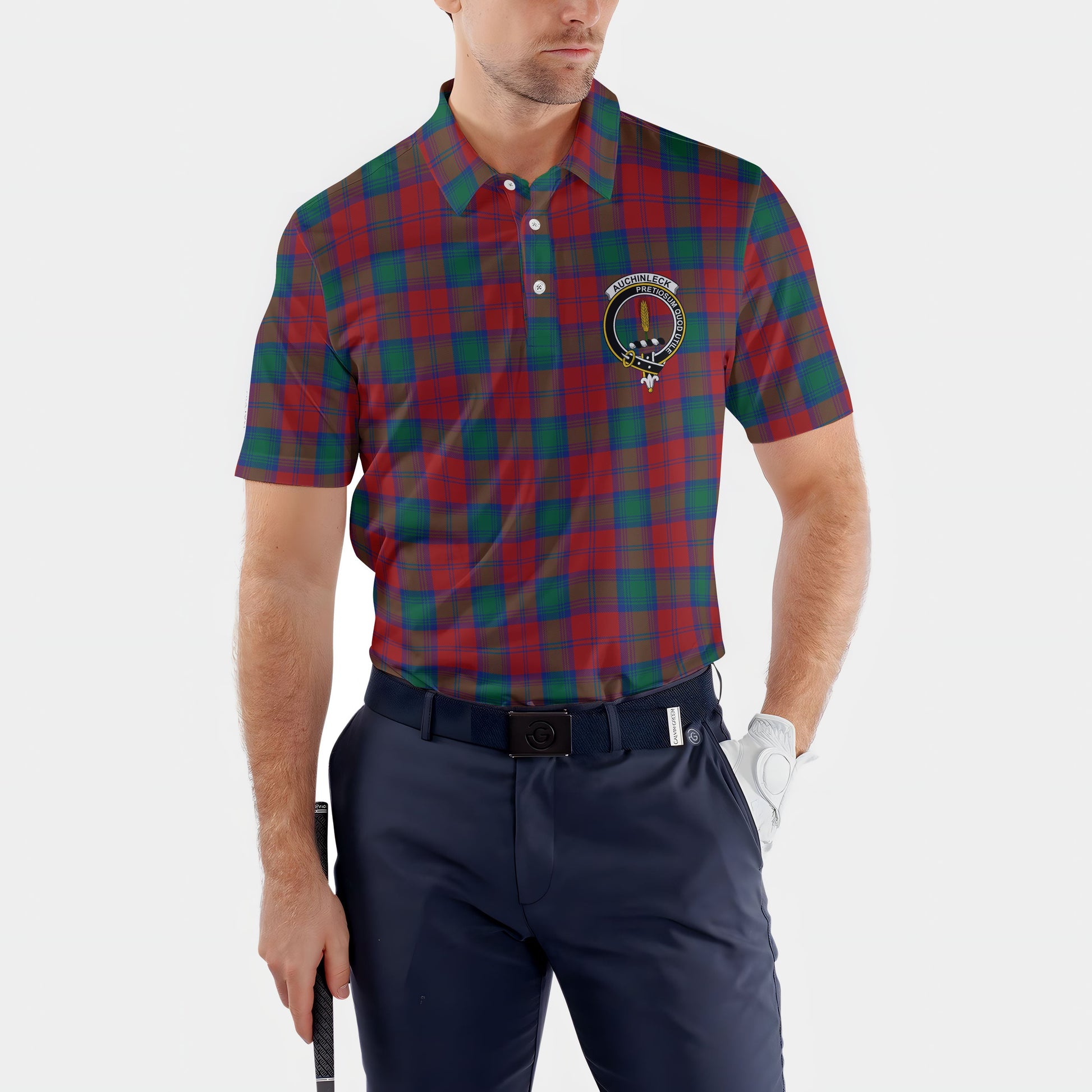 Clan Auchinleck Tartan Golf Men Polo Shirt Crest And Plaid Basic Style