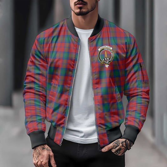 Clan Auchinleck Tartan Men Bomber Jacket Crest And Plaid Basic Style