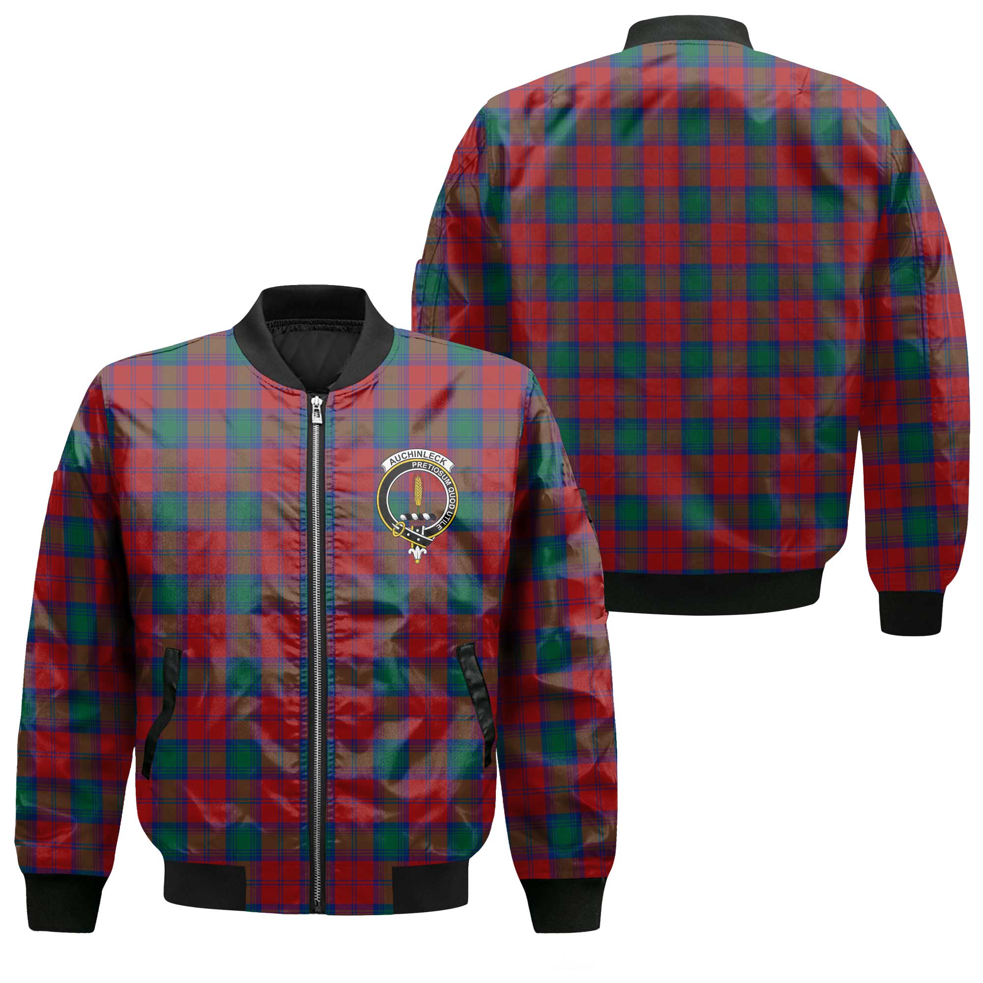 Clan Auchinleck Tartan Men Bomber Jacket Crest And Plaid Basic Style