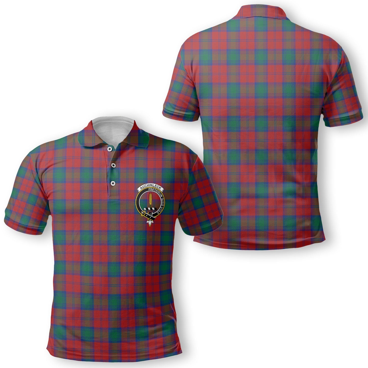 Clan Auchinleck Tartan Men Polo Shirt Crest And Plaid Basic Style