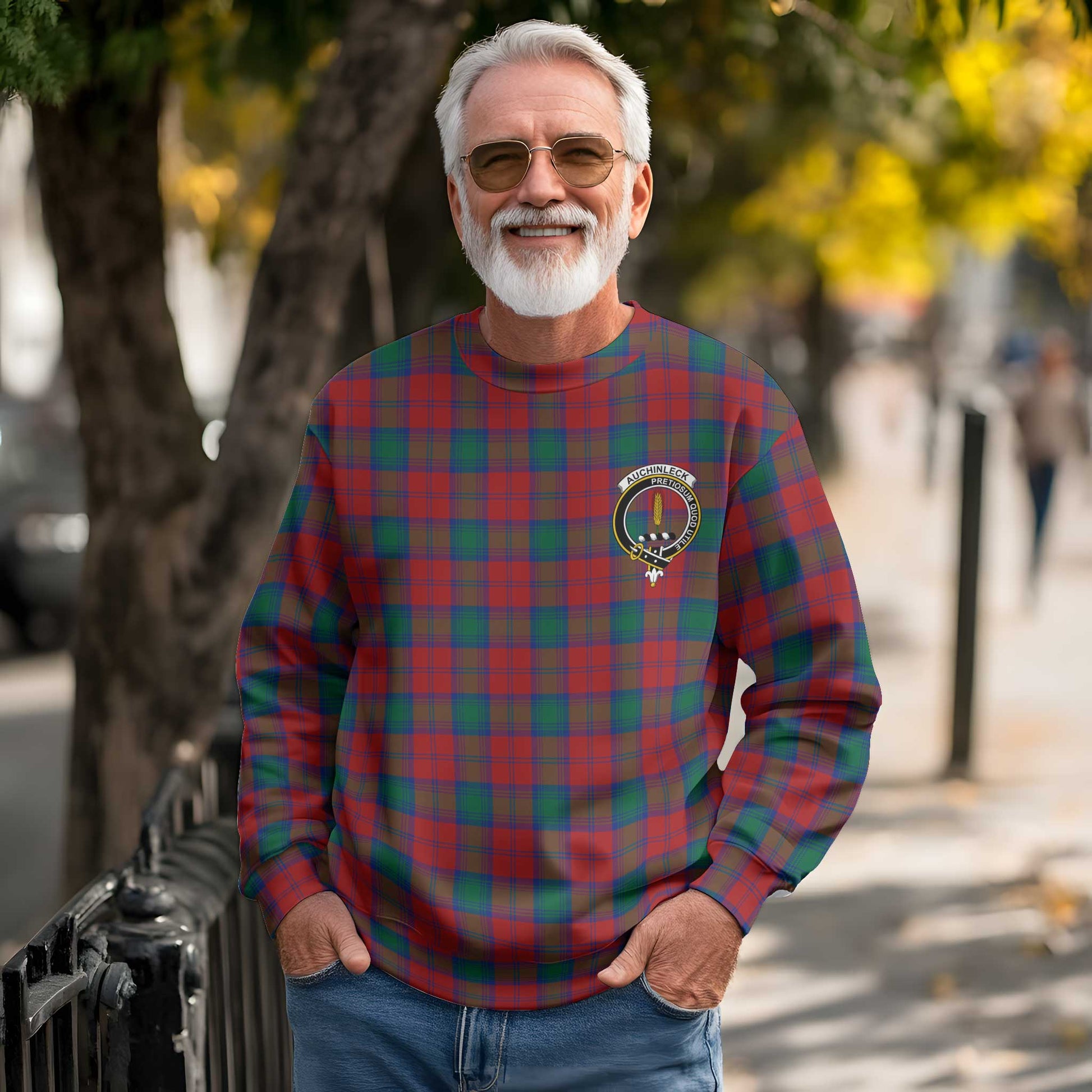 Clan Auchinleck Tartan Men Sweatshirt Crest And Plaid Basic Style