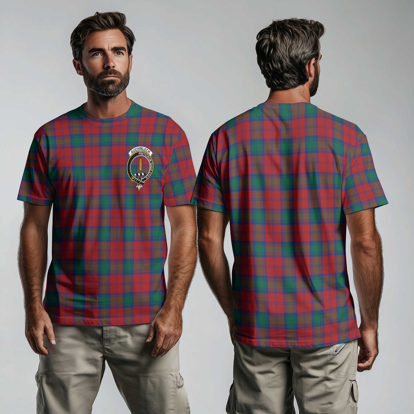 Clan Auchinleck Tartan Men T Shirt Crest And Plaid Basic Style