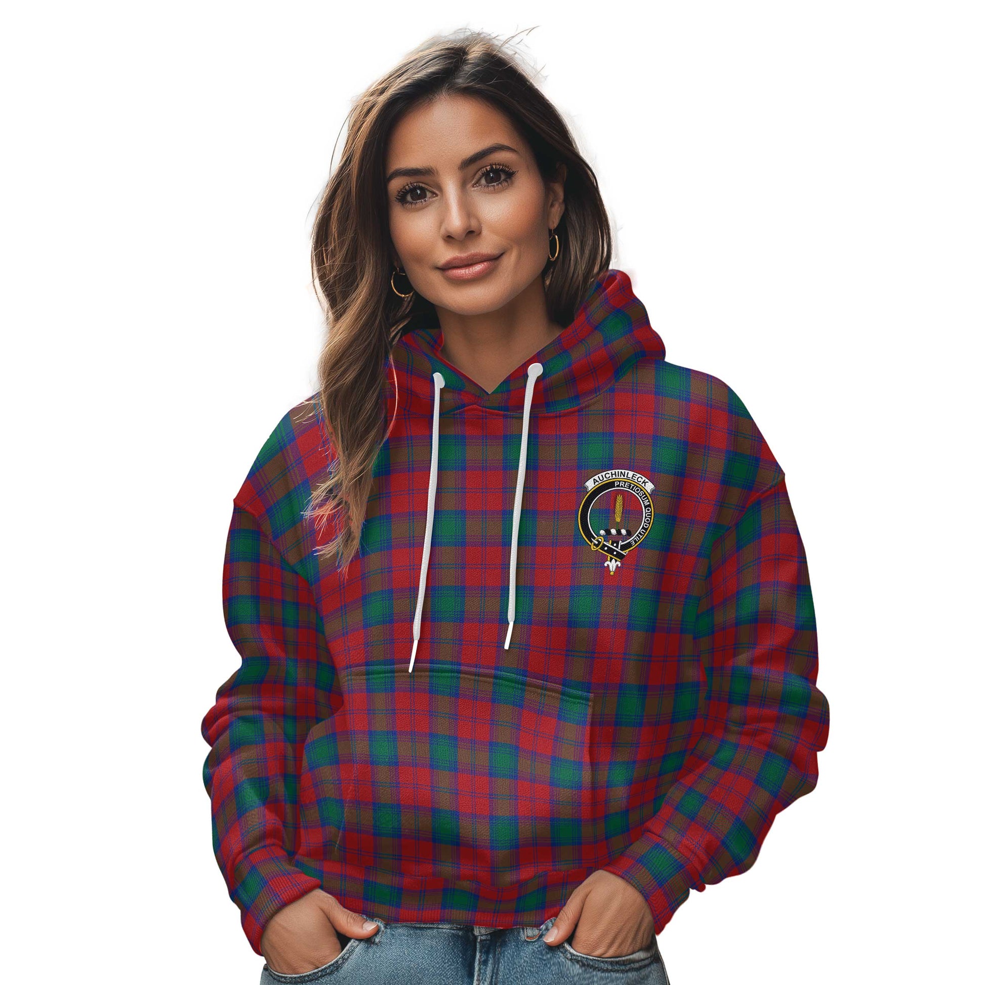 Clan Auchinleck Tartan Women Hoodie Crest And Plaid Basic Style