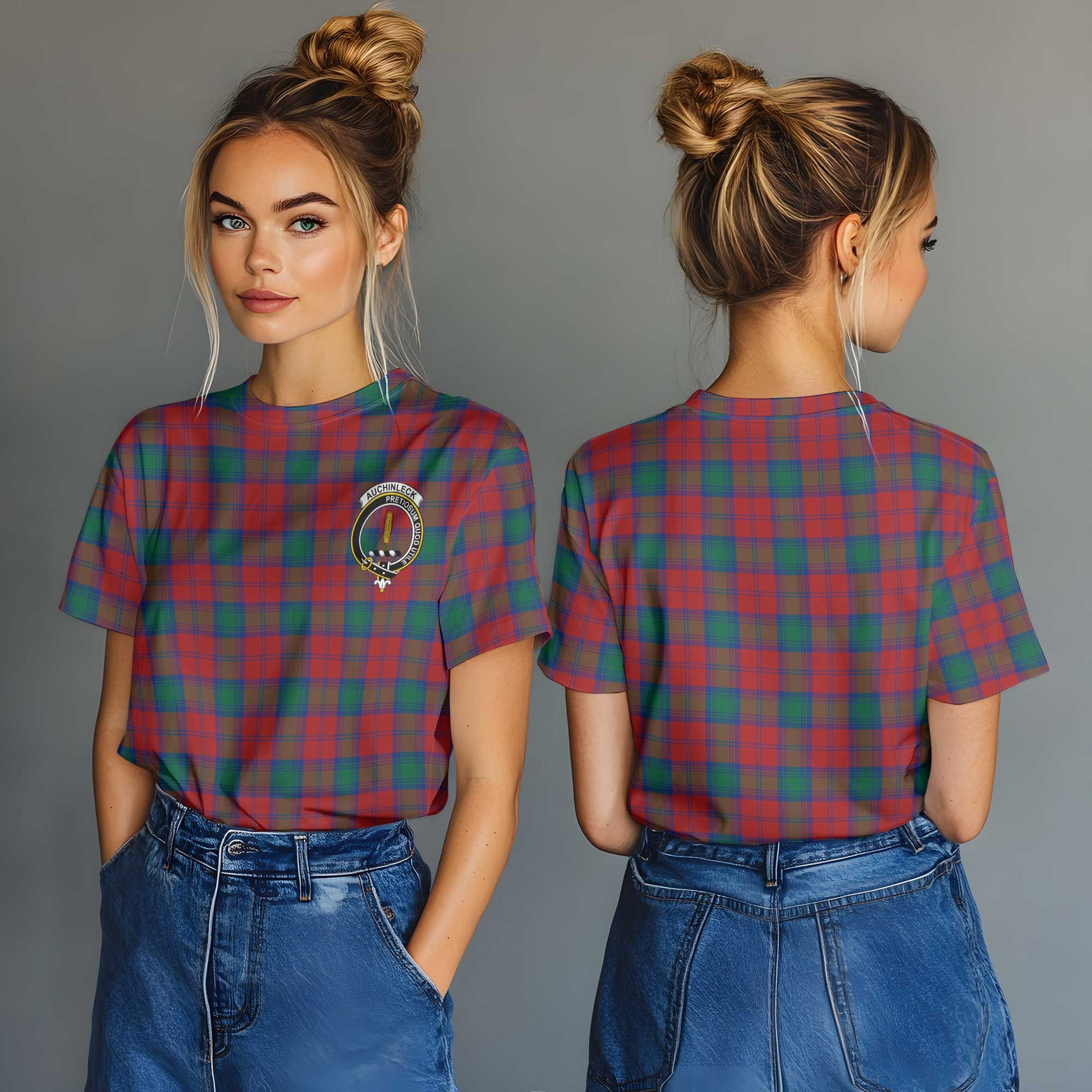 Clan Auchinleck Tartan Women T Shirt Crest And Plaid Basic Style