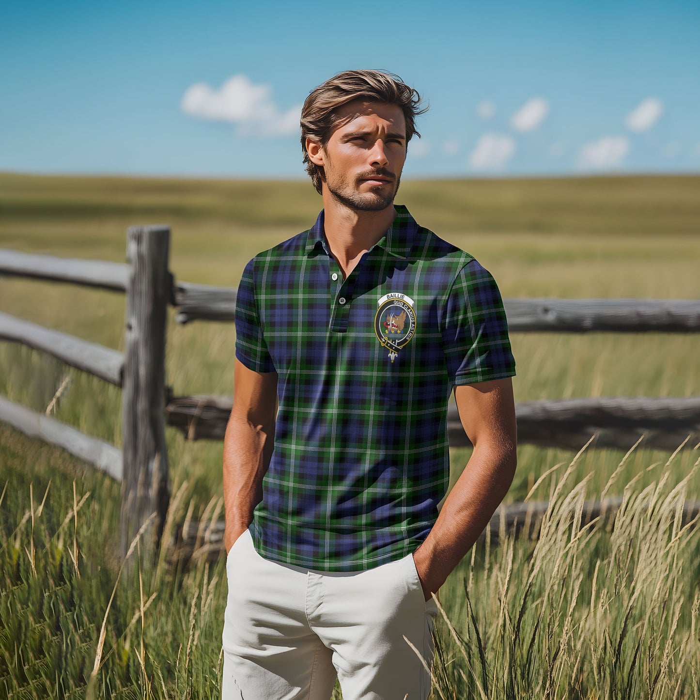 Clan Baillie Tartan Golf Men Polo Shirt Crest And Plaid Basic Style