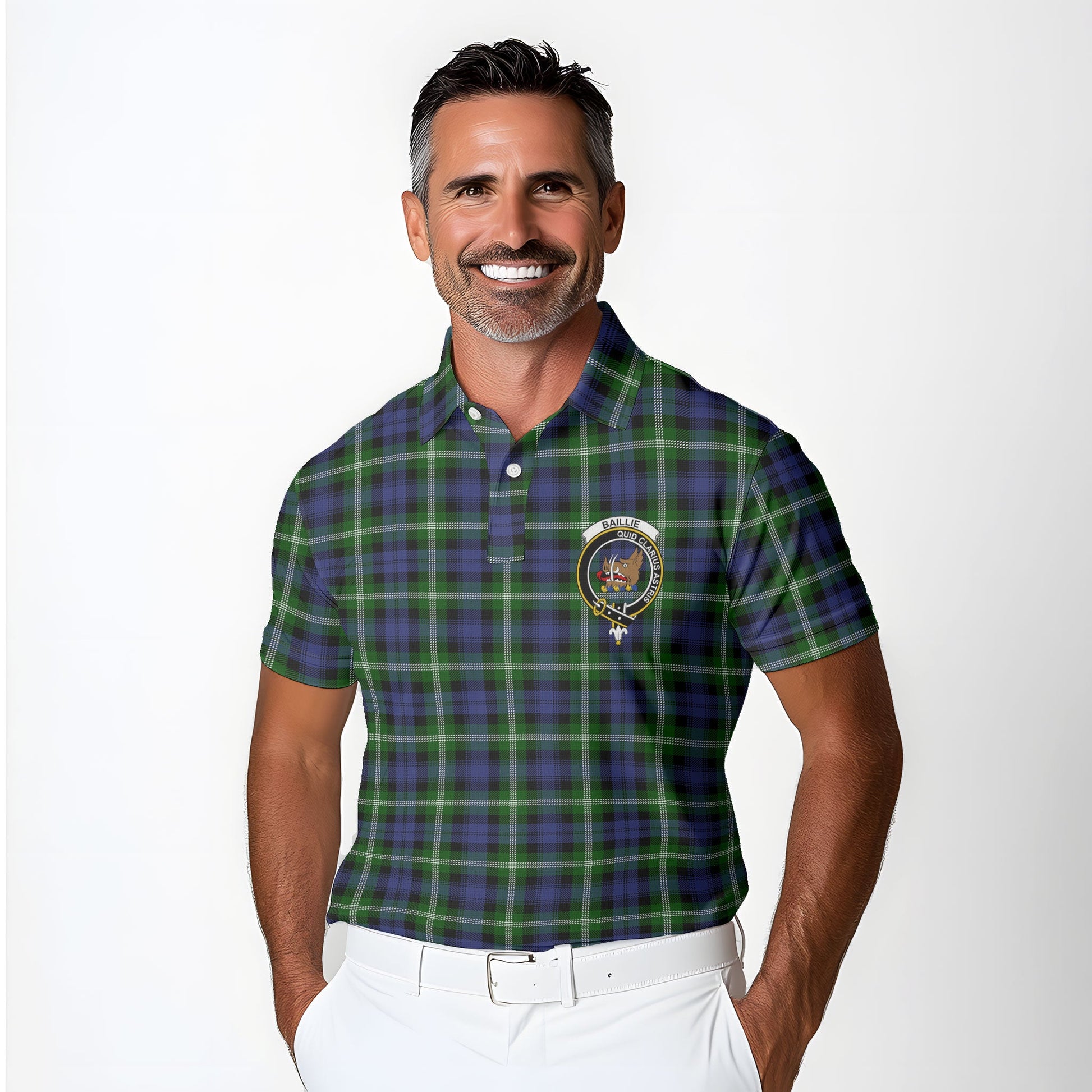 Clan Baillie Tartan Golf Men Polo Shirt Crest And Plaid Basic Style