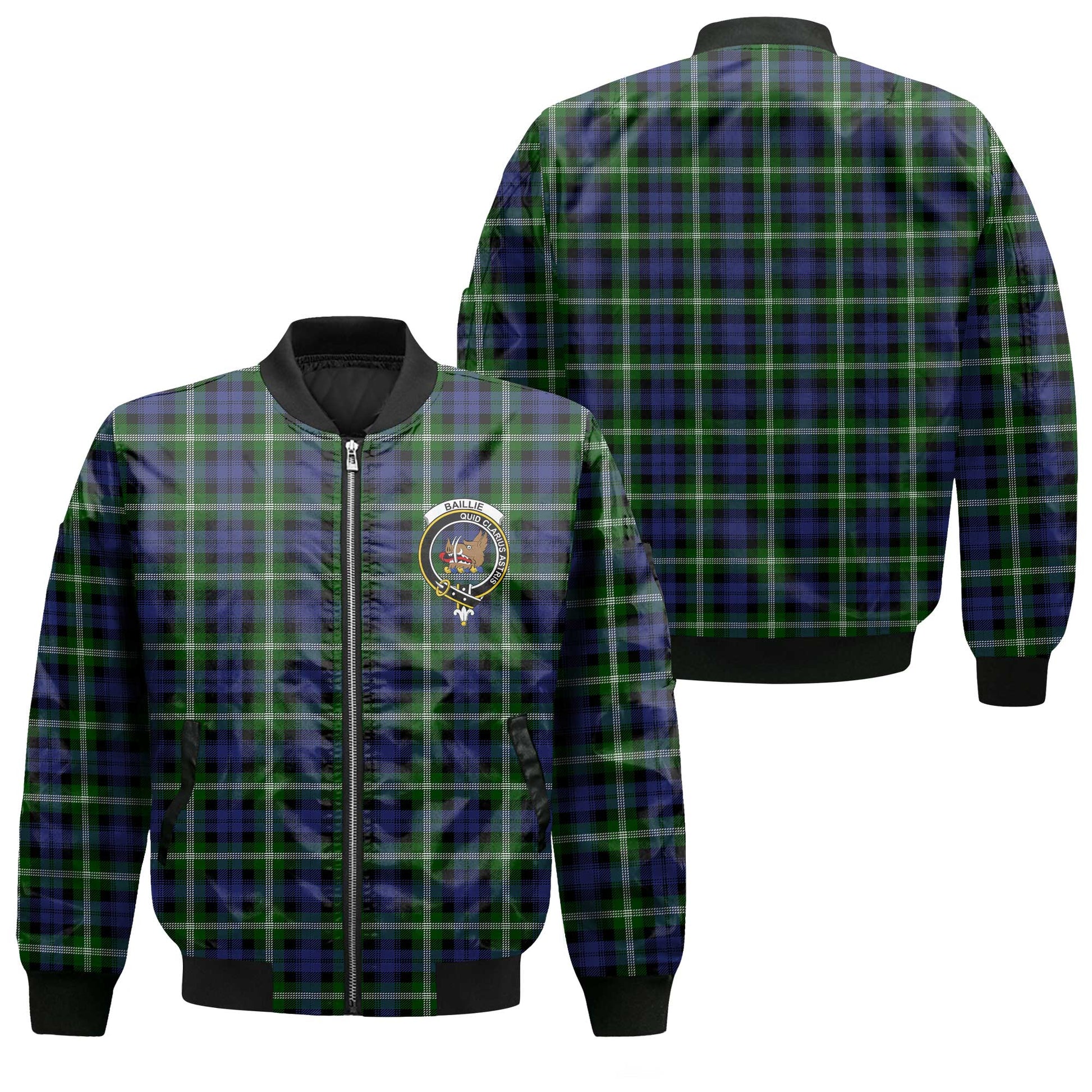 Clan Baillie Tartan Men Bomber Jacket Crest And Plaid Basic Style