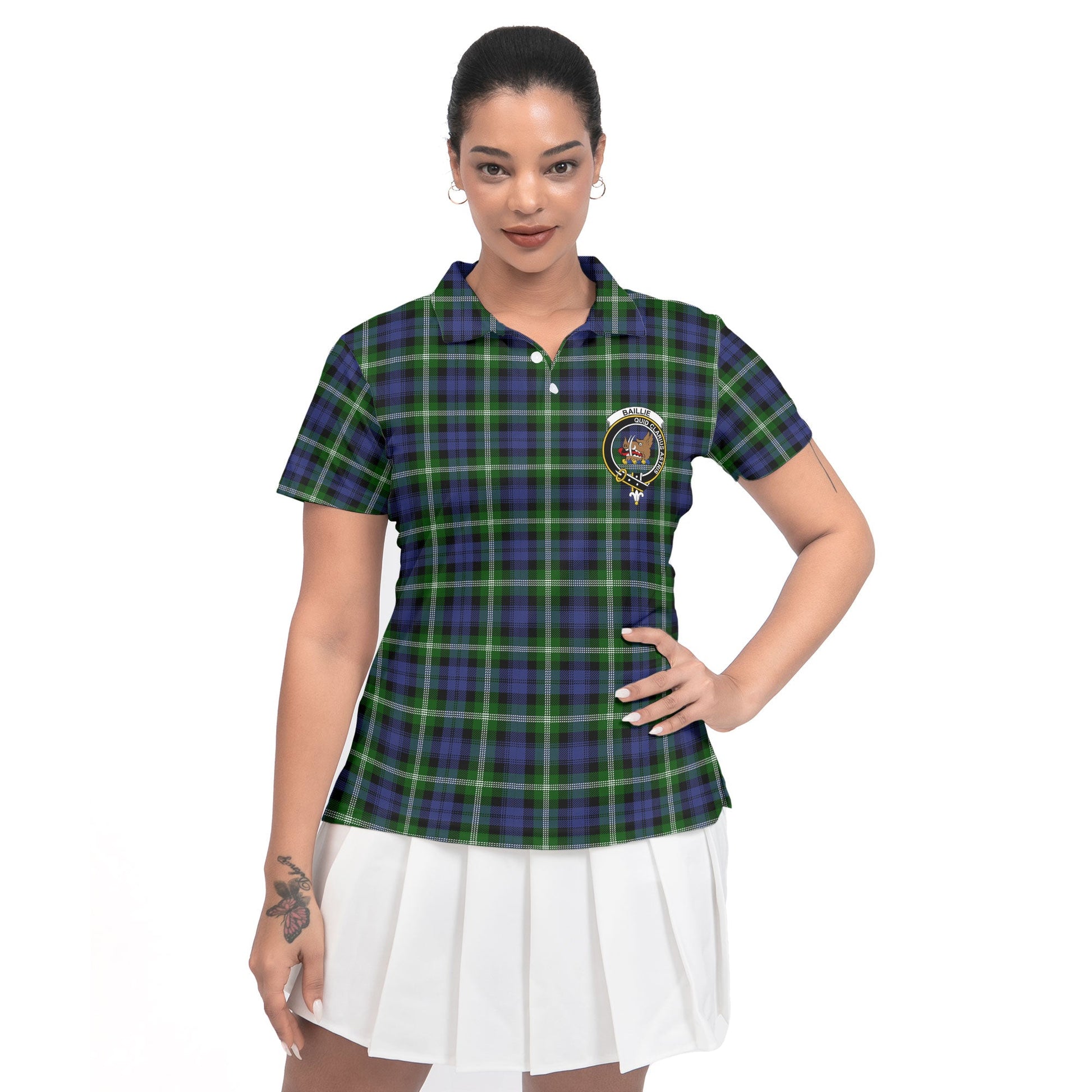 Clan Baillie Tartan Women Polo Shirt Crest And Plaid Basic Style