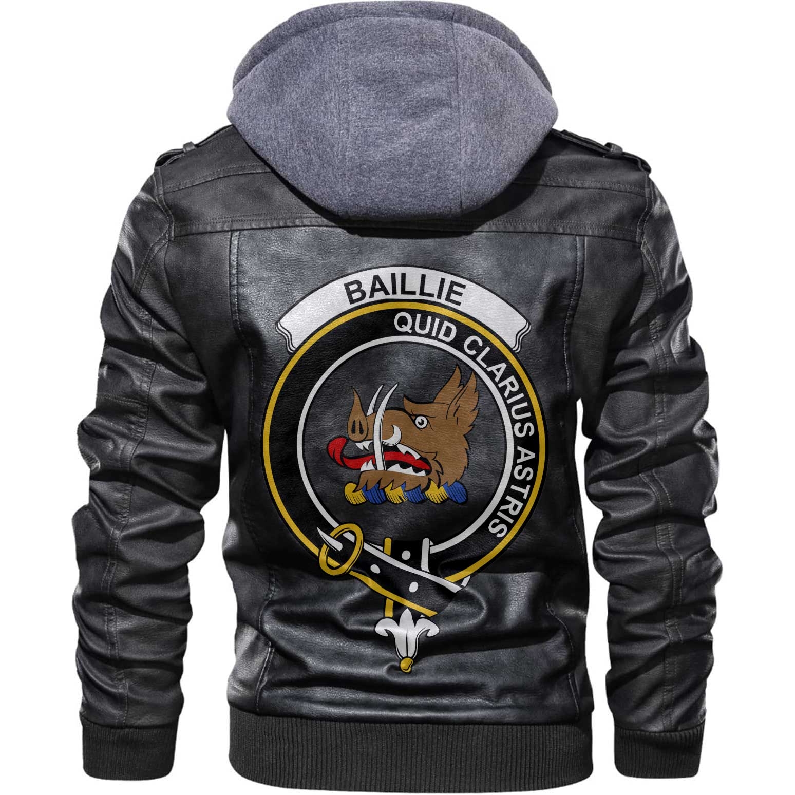 Clan Baillie Tartan Zip Leather Jacket Crest And Plaid Basic Style