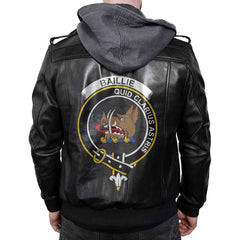 Clan Baillie Tartan Zip Leather Jacket Crest And Plaid Basic Style