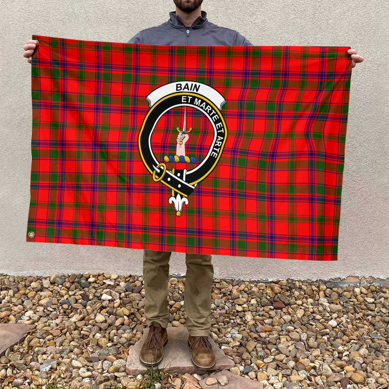 Clan Bain Tartan Flag Crest And Plaid Basic Style