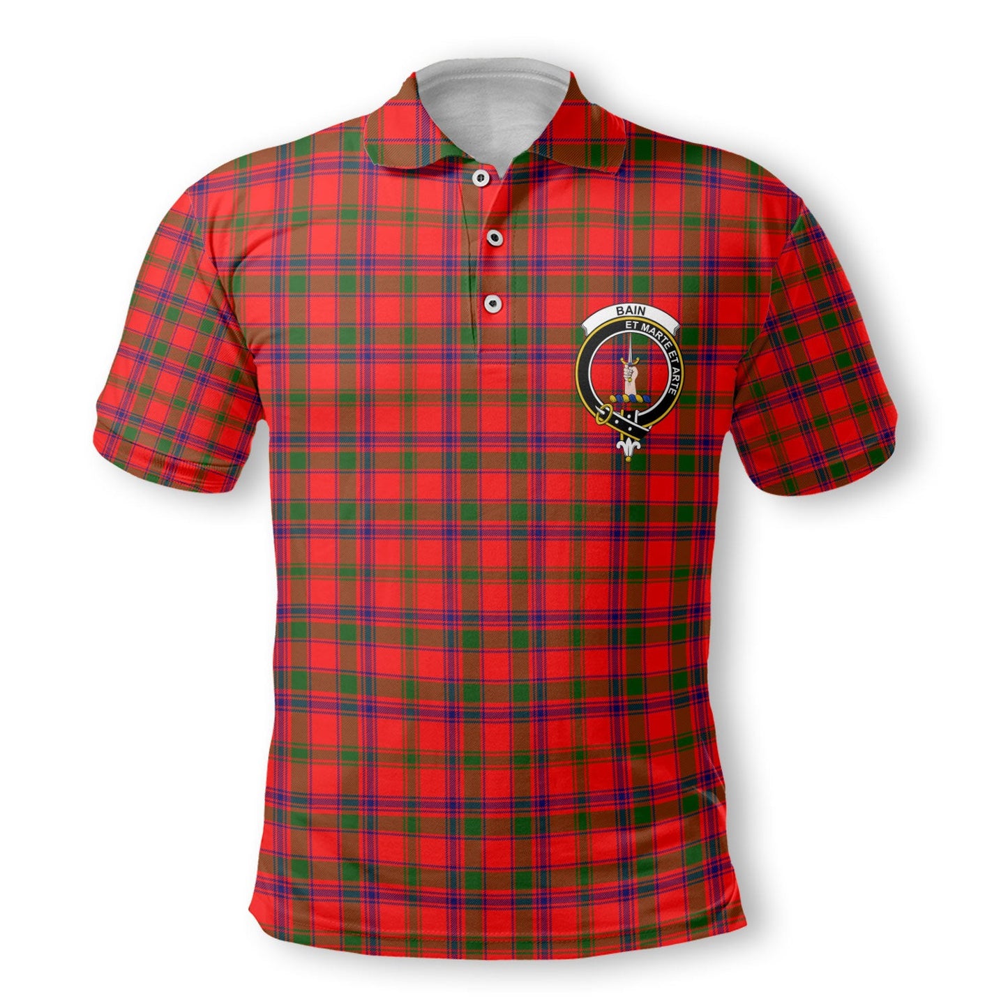 Clan Bain Tartan Golf Men Polo Shirt Crest And Plaid Basic Style