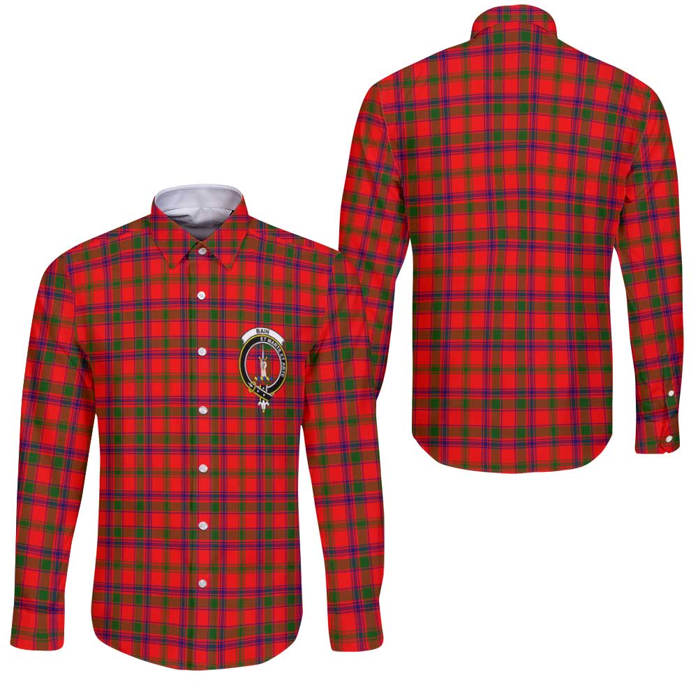 Clan Bain Tartan Long Sleeve Button Shirt Crest And Plaid Basic Style