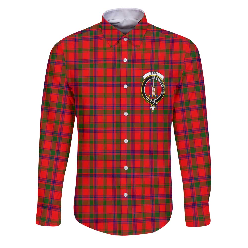 Clan Bain Tartan Long Sleeve Button Shirt Crest And Plaid Basic Style