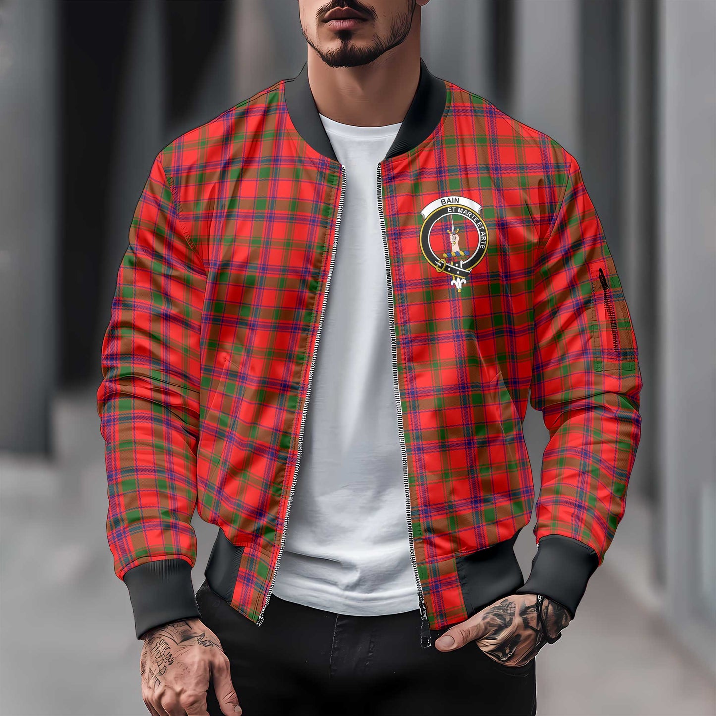 Clan Bain Tartan Men Bomber Jacket Crest And Plaid Basic Style