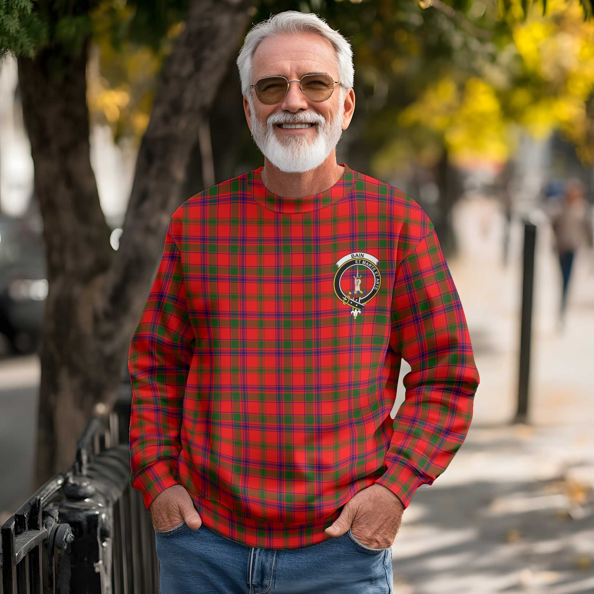 Clan Bain Tartan Men Sweatshirt Crest And Plaid Basic Style