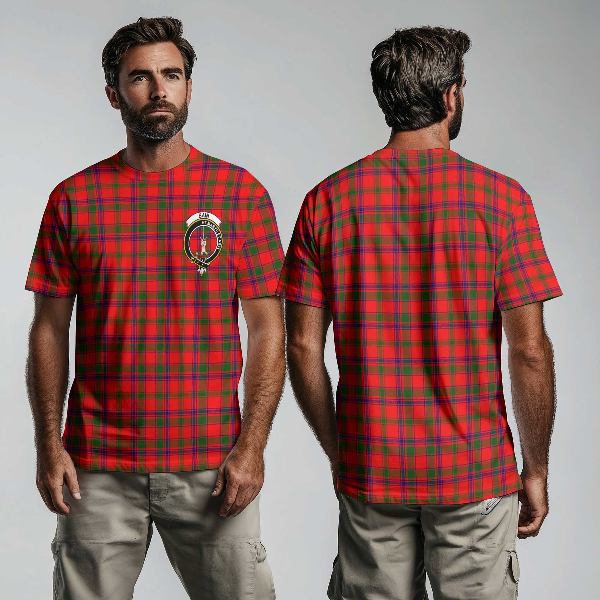 Clan Bain Tartan Men T Shirt Crest And Plaid Basic Style